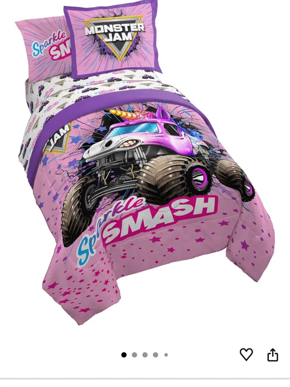 Sparkle Smash Pink Monster Jam  Twin Bedding Set